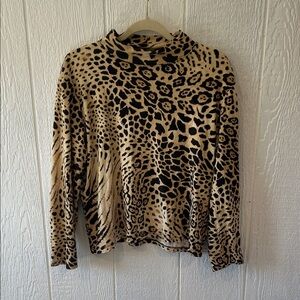 Jones New York Mock Neck Long Sleeve Top 100% Cotton Cheetah Leopard Zebra